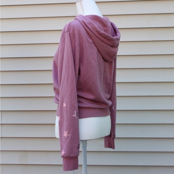Forever 21 Women’s Hoodie Full Zip Metallic Stars Pink Sweater - Picture 5 of 9